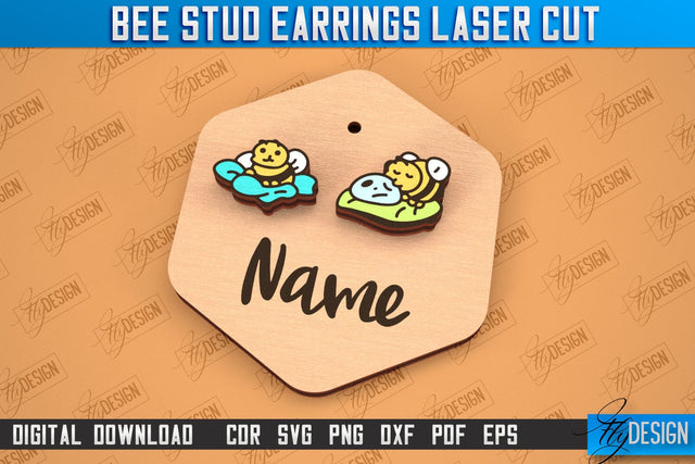 Honey Bee Stud Earrings | Jewelry Design | Bumble Bee Stud Earrings | CNC File SVG Fly Design 