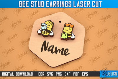 Honey Bee Stud Earrings | Jewelry Design | Bumble Bee Stud Earrings | CNC File SVG Fly Design 