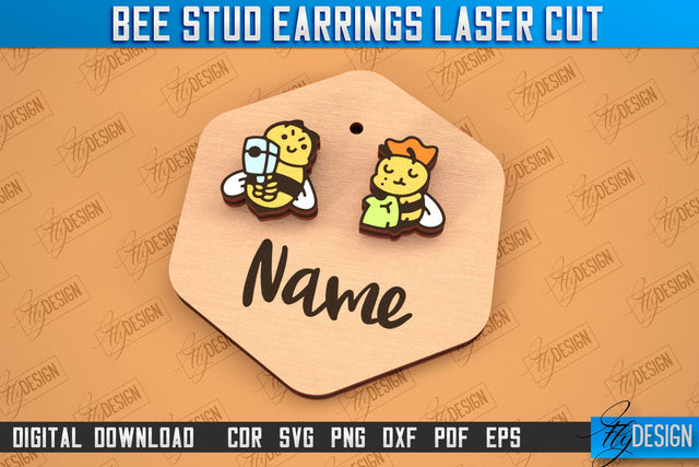 Honey Bee Stud Earrings | Jewelry Design | Bumble Bee Stud Earrings | CNC File SVG Fly Design 