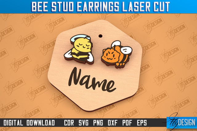 Honey Bee Stud Earrings | Jewelry Design | Bumble Bee Stud Earrings | CNC File SVG Fly Design 