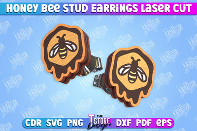 Honey Bee Stud Earrings | Jewelry Design | Bumble Bee Stud Earrings | CNC File SVG The T Store Design 