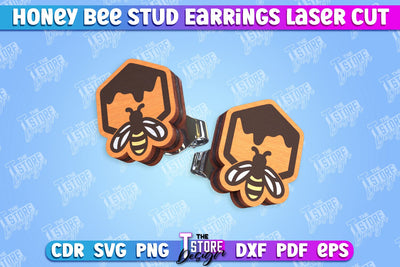Honey Bee Stud Earrings | Jewelry Design | Bumble Bee Stud Earrings | CNC File SVG The T Store Design 