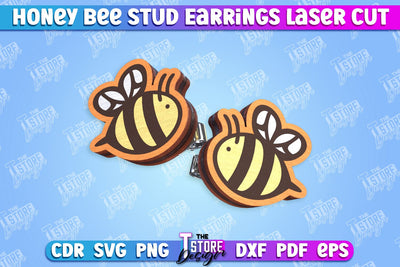 Honey Bee Stud Earrings | Jewelry Design | Bumble Bee Stud Earrings | CNC File SVG The T Store Design 
