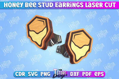 Honey Bee Stud Earrings | Jewelry Design | Bumble Bee Stud Earrings | CNC File SVG The T Store Design 
