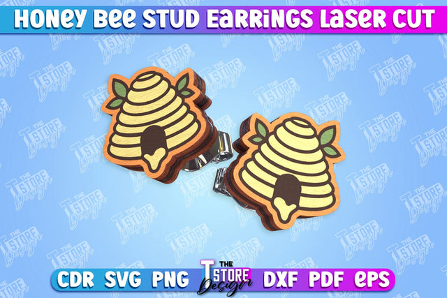 Honey Bee Stud Earrings | Jewelry Design | Bumble Bee Stud Earrings | CNC File SVG The T Store Design 