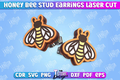 Honey Bee Stud Earrings | Jewelry Design | Bumble Bee Stud Earrings | CNC File SVG The T Store Design 