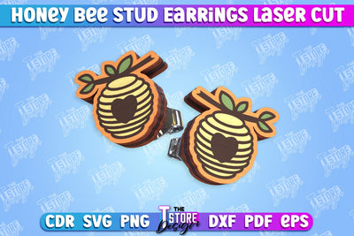 Honey Bee Stud Earrings | Jewelry Design | Bumble Bee Stud Earrings | CNC File SVG The T Store Design 