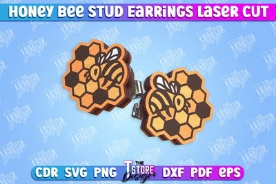 Honey Bee Stud Earrings | Jewelry Design | Bumble Bee Stud Earrings | CNC File SVG The T Store Design 