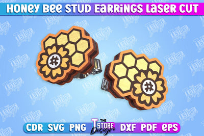 Honey Bee Stud Earrings | Jewelry Design | Bumble Bee Stud Earrings | CNC File SVG The T Store Design 