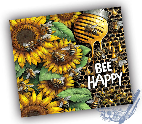 Honey Bee Sunflowers 20oz Skinny Tumbler, Bee Happy Tumbler Png, Straight & Tapered Tumbler Wrap, Instant Digital Download Sublimation ToriDesigns 