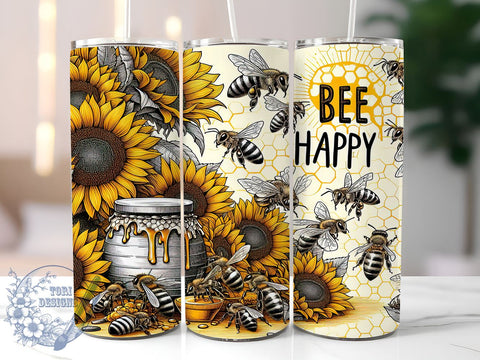 Honey Bee Sunflowers 20oz Skinny Tumbler, Bee Happy Tumbler Png, Straight & Tapered Tumbler Wrap, Instant Digital Download Sublimation ToriDesigns 