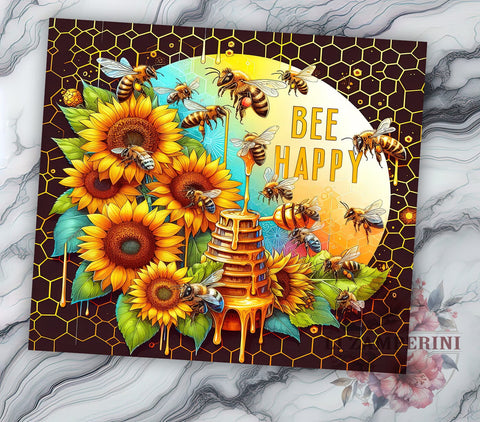 Honey Bee Sunflowers 20oz Tumbler Wrap PNG, Bee Happy Tumbler Png, Straight & Tapered Tumbler Wrap, Instant Digital Download Sublimation Li Zamperini 