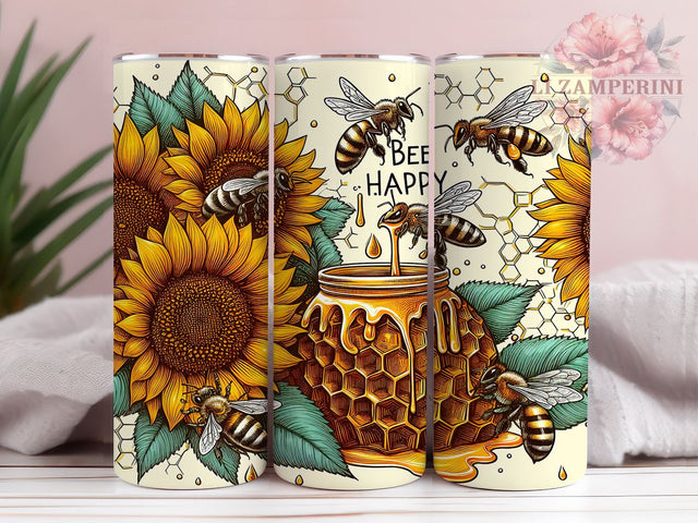 Honey Bee Sunflowers 20oz Tumbler Wrap PNG, Bee Happy Tumbler Png, Straight & Tapered Tumbler Wrap, Instant Digital Download Sublimation Li Zamperini 