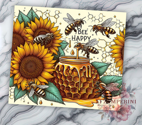 Honey Bee Sunflowers 20oz Tumbler Wrap PNG, Bee Happy Tumbler Png, Straight & Tapered Tumbler Wrap, Instant Digital Download Sublimation Li Zamperini 