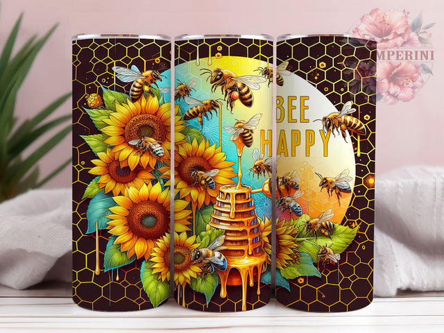 Honey Bee Sunflowers 20oz Tumbler Wrap PNG, Bee Happy Tumbler Png, Straight & Tapered Tumbler Wrap, Instant Digital Download Sublimation Li Zamperini 