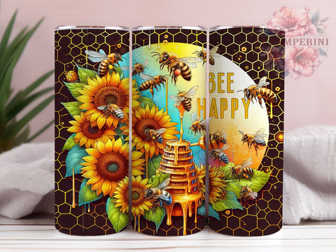 Honey Bee Sunflowers 20oz Tumbler Wrap PNG, Bee Happy Tumbler Png, Straight & Tapered Tumbler Wrap, Instant Digital Download Sublimation Li Zamperini 