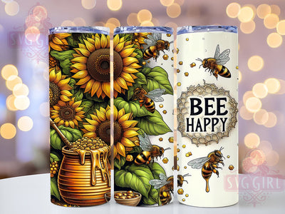 Honey Bee Sunflowers 20oz Tumbler Wrap Sublimation Design, Straight Tapered Tumbler Wrap, Bee Happy Tumbler Png, Instant Digital Download Sublimation SvggirlplusArt 