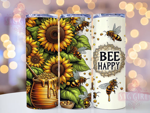 Honey Bee Sunflowers 20oz Tumbler Wrap Sublimation Design, Straight Tapered Tumbler Wrap, Bee Happy Tumbler Png, Instant Digital Download Sublimation SvggirlplusArt 