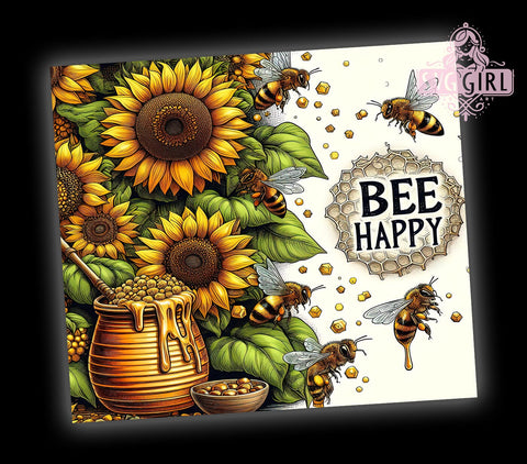 Honey Bee Sunflowers 20oz Tumbler Wrap Sublimation Design, Straight Tapered Tumbler Wrap, Bee Happy Tumbler Png, Instant Digital Download Sublimation SvggirlplusArt 