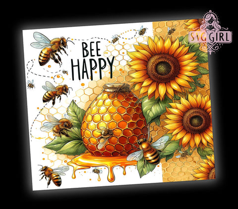 Honey Bee Sunflowers 20oz Tumbler Wrap Sublimation Design, Straight Tapered Tumbler Wrap, Bee Happy Tumbler Png, Instant Digital Download Sublimation SvggirlplusArt 