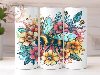 Honey Bee With Flowers 20oz Tumbler Png, Straight & Tapered Tumbler Png, Bee Tumbler Png, Digital Download PNG Sublimation Lara' s Designs 