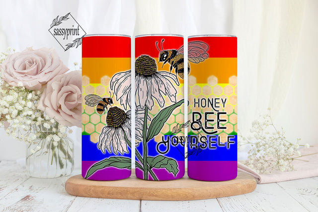 Honey Bee Yourself 20 oz Skinny Tumbler Sublimation Design Digital Download PNG Instant, lgtbq tumbler design, pride flag png Sublimation sassyprint 