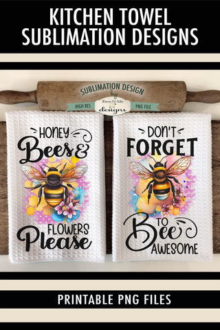 Honey Bees & Flowers Sublimation Kitchen Towel Designs Sublimation Ewe-N-Me Designs 