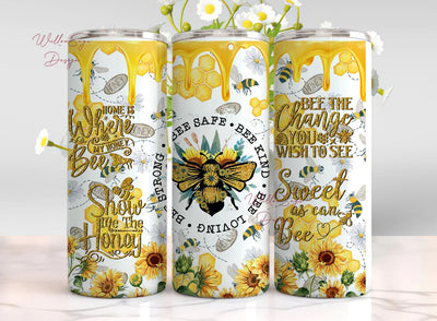 Honey bees Glitter Affirmations 20oz Skinny Tumbler Wrap Sublimation Design, Sunflower Straight PNG Digital Instant Download, Inspirational Sublimation WillowSageDesign 