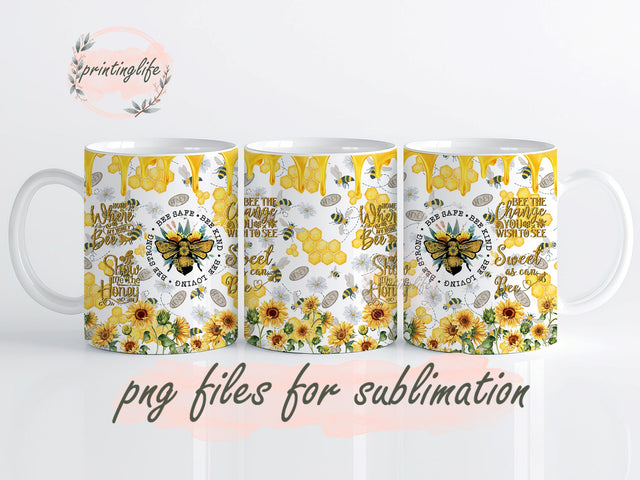 Honey bees Glitter Affirmations Mug Wrap Design, Instant Digital Design Download Mug Wrap Design, Mug Design PNG Sublimation PrintingLife 