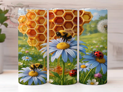 Honey Daisy Nature Glow 20oz Tumbler, Honey Motif, Daisy Design, Nature Theme, Glow Effect, Rustic Charm, Skinny Tumbler, Sublimation PNG Sublimation Lara' s Designs 