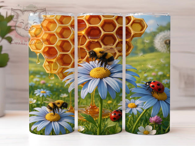Honey Daisy Nature Glow 20oz Tumbler, Honey Motif, Daisy Design, Nature Theme, Glow Effect, Rustic Charm, Skinny Tumbler, Sublimation PNG Sublimation Lara' s Designs 