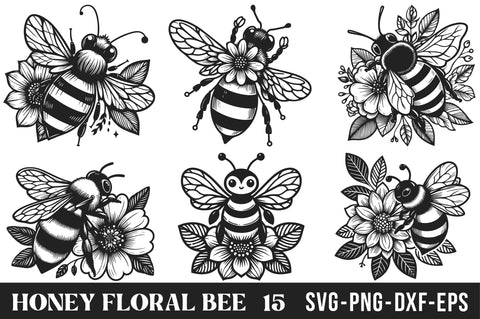 Honey Floral Bee SVG Bundle SVG Rupkotha 