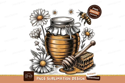 Honey Jar With Bee And Chamomile Sublimation Designangry 