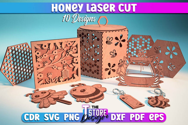 Honey Laser Cut Design Bundle | Wooden Design | Bee SVG | CNC File SVG The T Store Design 