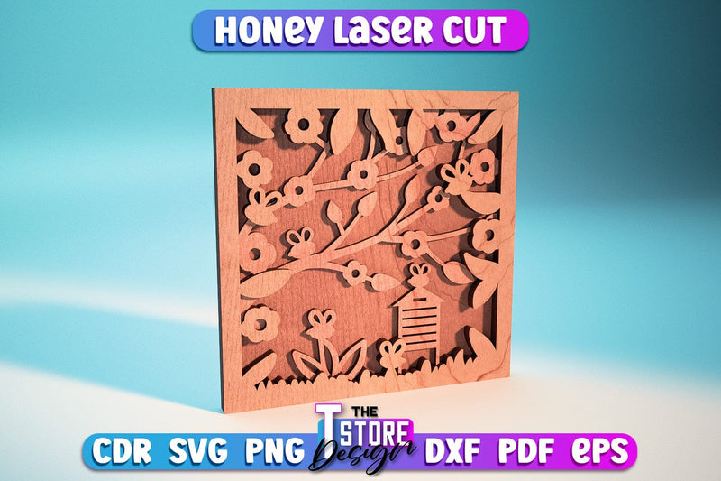 Honey Laser Cut Design | Wooden Design | Bee SVG | CNC File SVG The T Store Design 
