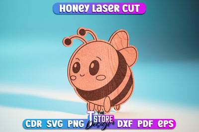 Honey Laser Cut Design | Wooden Design | Bee SVG | CNC File SVG The T Store Design 
