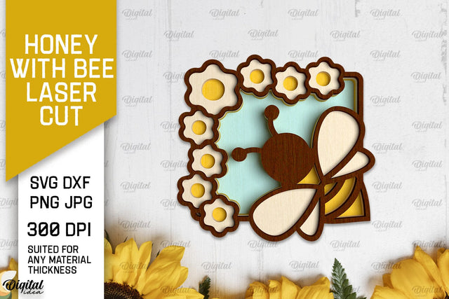 Honey with Bee Laser Cut. Bee Wall Decor SVG SVG Evgenyia Guschina 