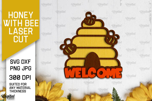 Honey with Bee Laser Cut. Bee Wall Decor SVG SVG Evgenyia Guschina 