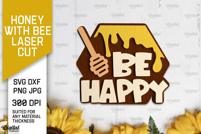 Honey with Bee Laser Cut. Bee Wall Decor SVG SVG Evgenyia Guschina 