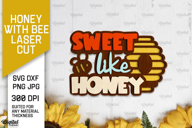 Honey with Bee Laser Cut. Bee Wall Decor SVG SVG Evgenyia Guschina 