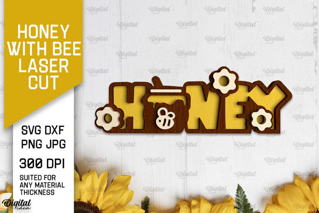 Honey with Bee Laser Cut. Bee Wall Decor SVG SVG Evgenyia Guschina 