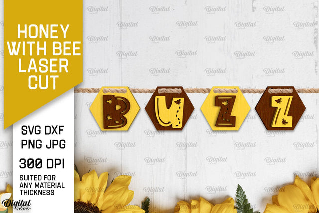 Honey with Bee Laser Cut. Bee Wall Decor SVG SVG Evgenyia Guschina 