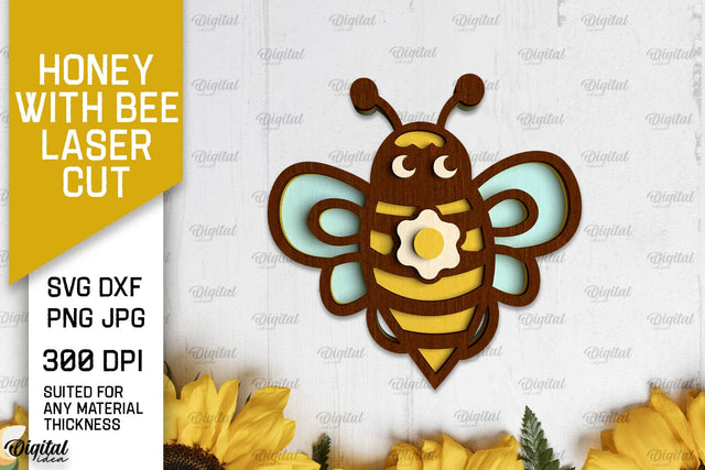 Honey with Bee Laser Cut. Bee Wall Decor SVG SVG Evgenyia Guschina 