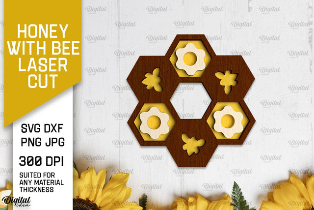 Honey with Bee Laser Cut. Bee Wall Decor SVG SVG Evgenyia Guschina 