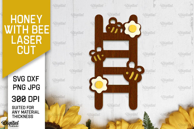 Honey with Bee Laser Cut. Bee Wall Decor SVG SVG Evgenyia Guschina 
