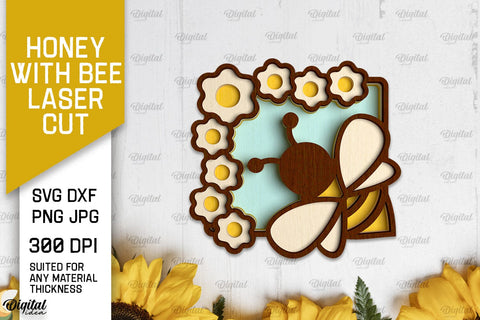 Honey with Bee Laser Cut Bundle. Bee Designs SVG SVG Evgenyia Guschina 