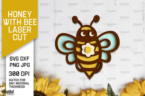 Honey with Bee Laser Cut Bundle. Bee Designs SVG SVG Evgenyia Guschina 