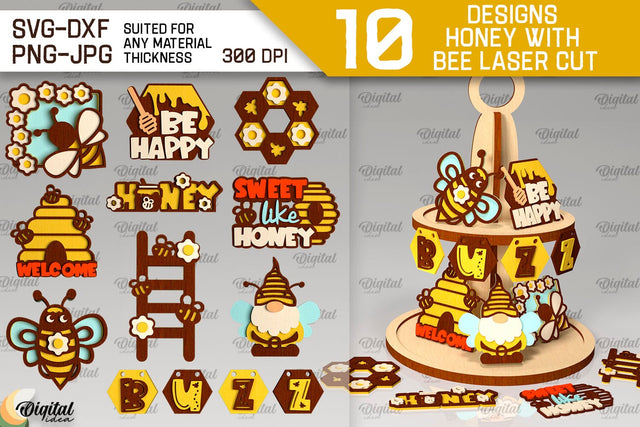Honey with Bee Laser Cut Bundle. Bee Designs SVG SVG Evgenyia Guschina 