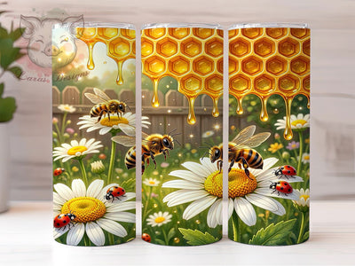 Honeybee Daisy Whimsical Garden 20oz Tumbler, Daisy Garden, Nature Inspired, Floral Scene, Whimsical Style, 20oz Tumbler Wrap, Sublimation PNG Sublimation Lara' s Designs 