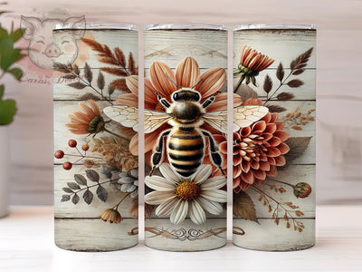 Honeybee Floral 20oz Tumbler Wrap, Honeybee Drinkware, 20oz Sublimation Tumbler, Bee Themed Kitchen, Cutting Board Decor, Custom Bee Tumbler, Floral Bee Design Sublimation Lara' s Designs 